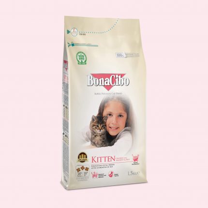 BonaCibo Kitten is formulated with the optimum balance of protein, fats and carbohydrates to provide healthy growth. It is also enriched with Omega-3 fats and essential minerals & vitamins to promote healthy metabolism and bone development.