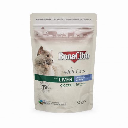 BonaCibo Pouch Wet Food for Adult Cats Chunks in Gravy