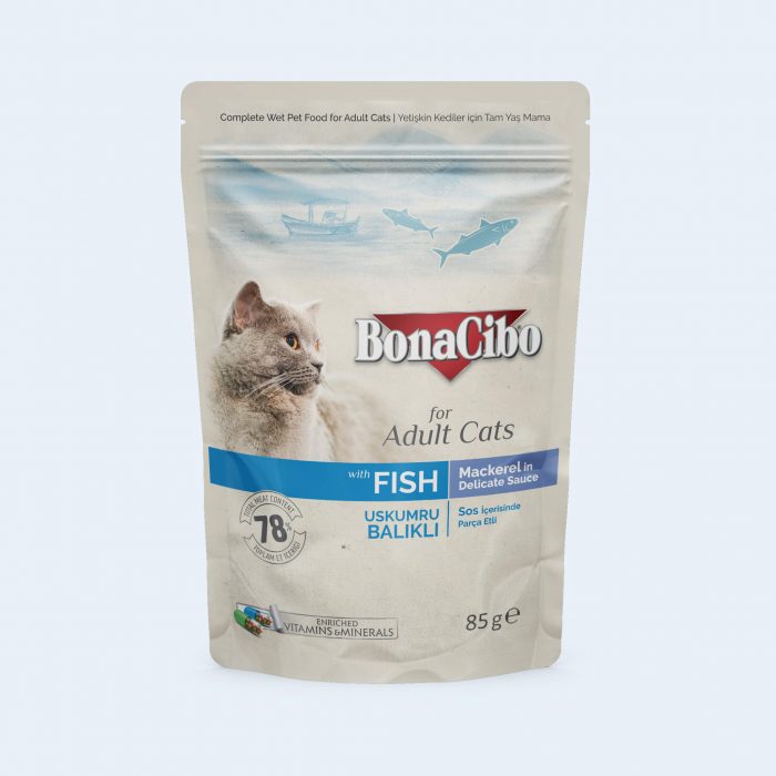 BonaCibo Pouch Wet Food for Adult Cats Mackerel in Delicate Sauce