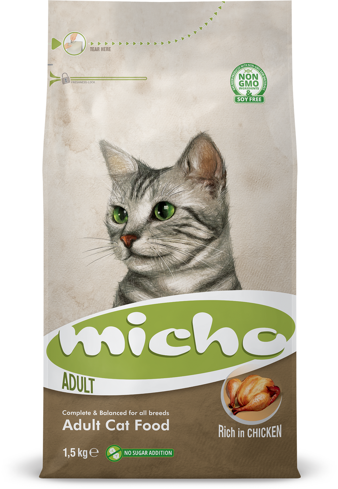 Micho Adult Cat is formulated by professional pet food nutritionists and is produced by extruder technology to maximise its quality. This gentle cooking process ensures that your cat’s obtains all the nutrients that it needs every day from the food. Micho Adult Cat contains carefully selected ingredients, with an optimum balance of nutritional value, and particular attention has been paid to ingredients that support renal health and provide optimal digestion.